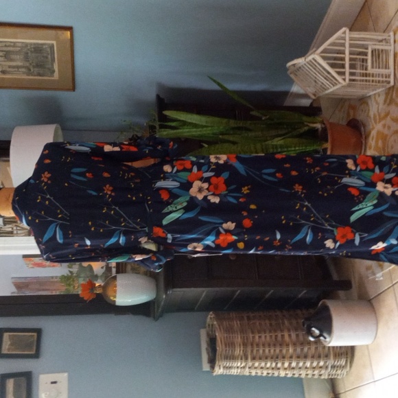 Nannette Lepore Dark Navy Floral Print Patio Maxi Button Up Dress NWT - Picture 9 of 14